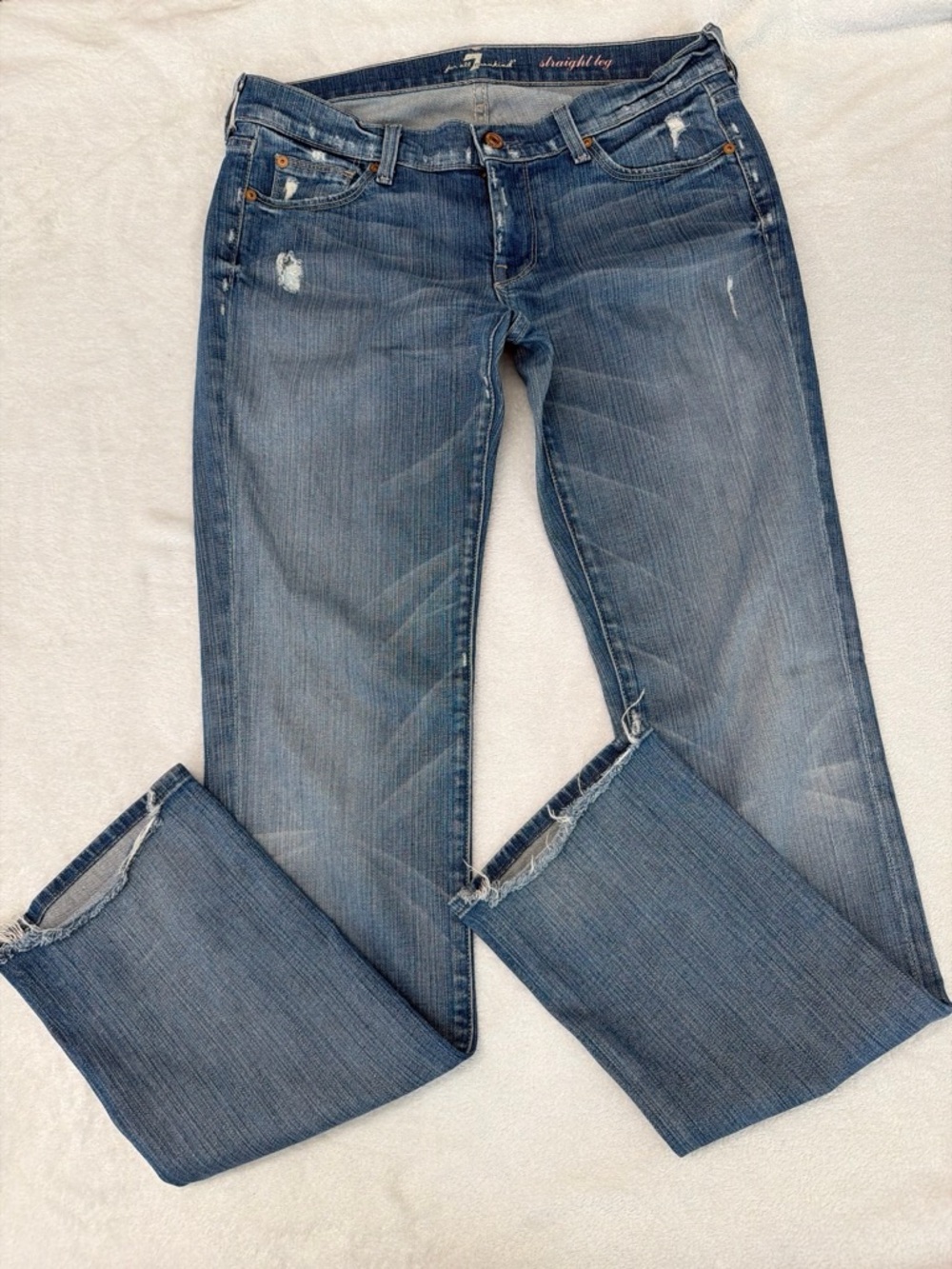7 For All Mankind Straight Leg Jeans in Medium Blue Wash